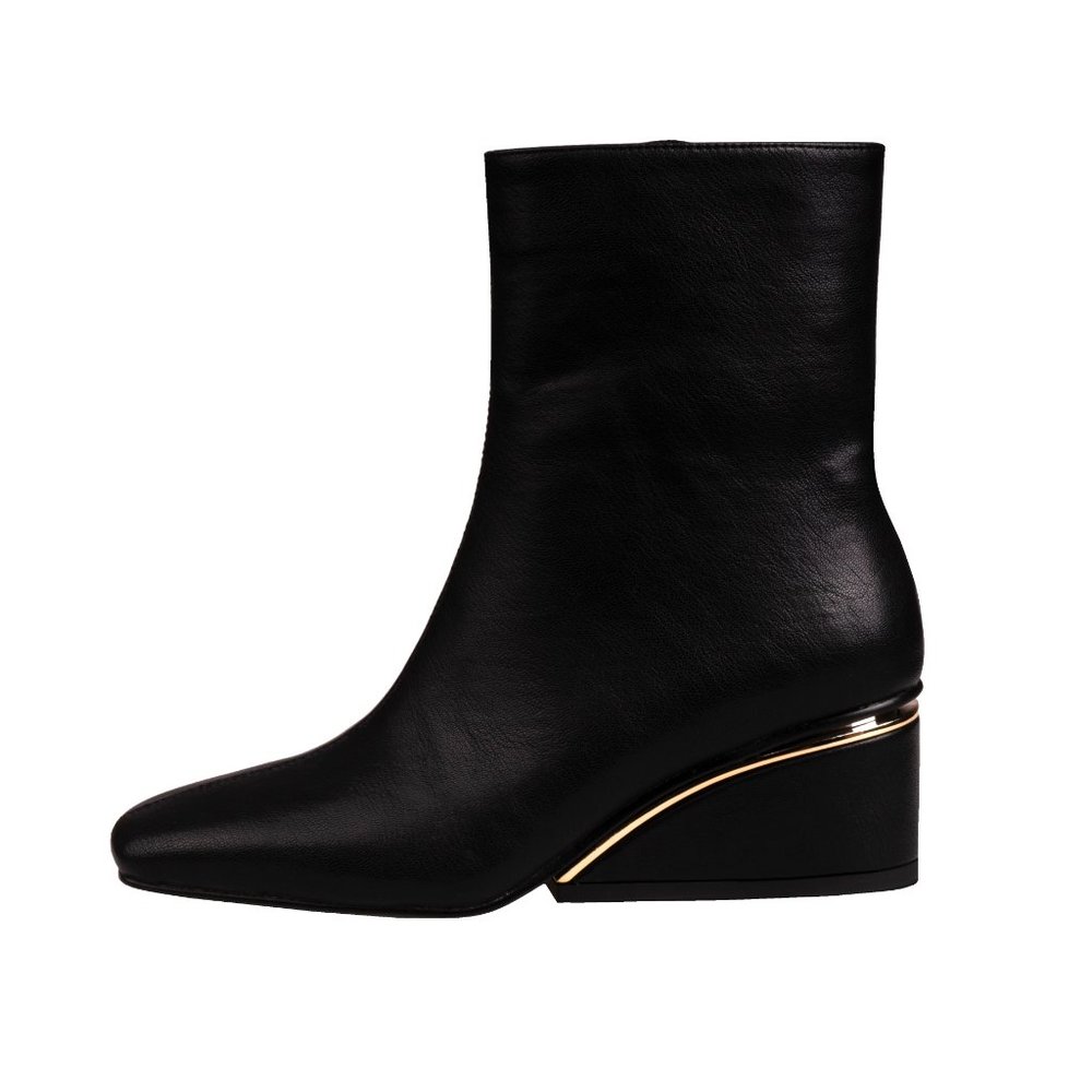 Stylish Vintage Womens Black Leather Wedge Ankle Boots - Picture 3 of 7